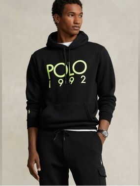 Polo 1992 Black Hoodie with Neon Logo